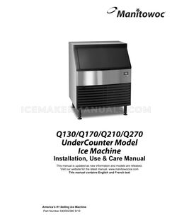 Manitowoc QY0275W Installation, Use & Care Manual