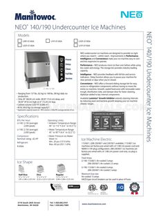 Manitowoc UYF0190A Specifications Sheet