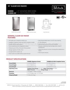 Perlick H50IMWAD Specifications Sheet