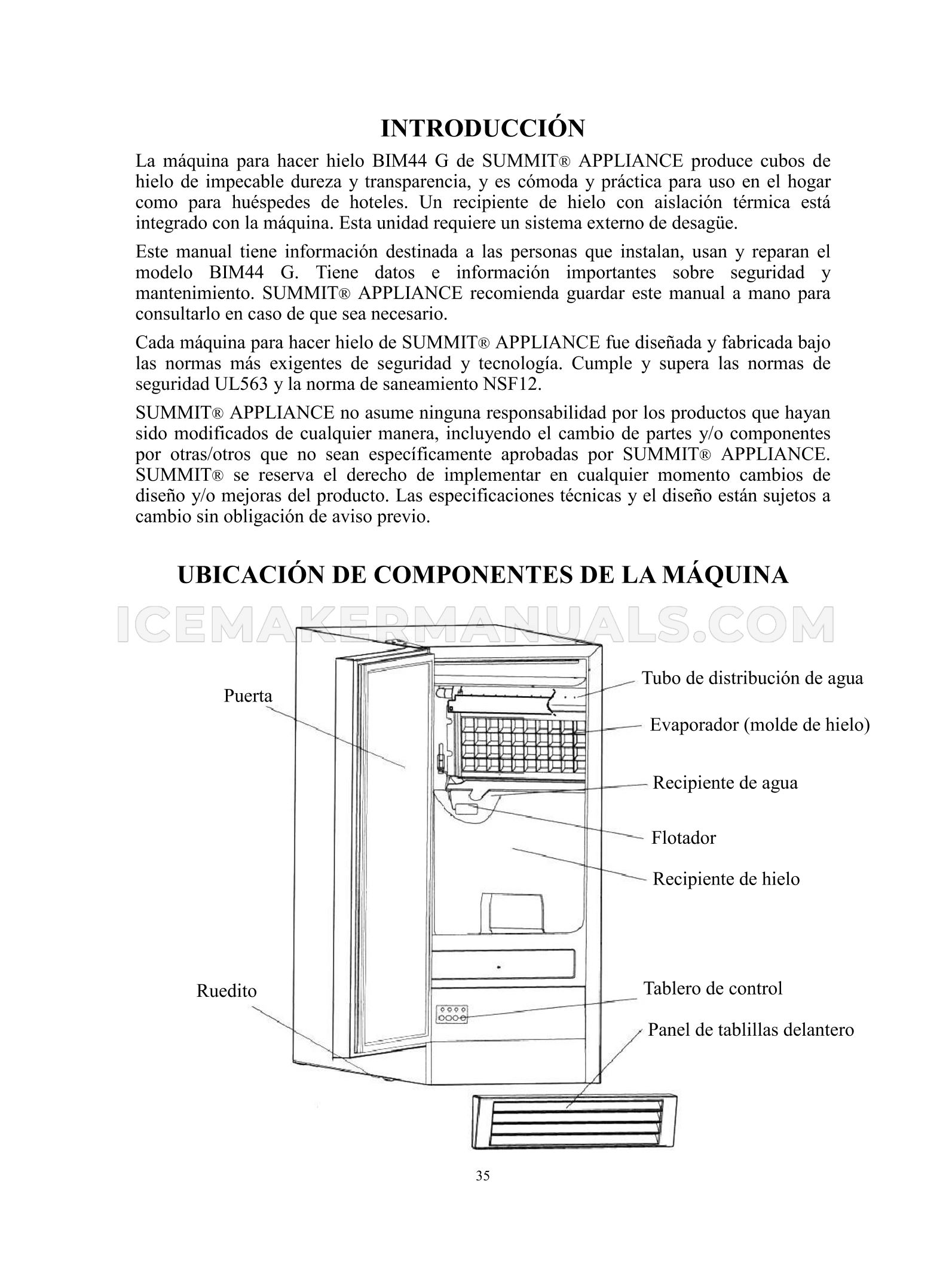 Summit BIM44GIF Ice Machine Use and Care Manual Ice Maker Manuals
