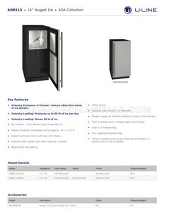 U-Line UANB115SS01A Specifications Sheet